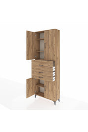 Arges Dolap 4 Raflı 3 Çekmeceli 4 Kapaklı 88x30x243 Çam-Çam