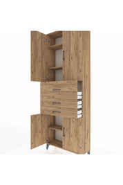 Arges Dolap 4 Raflı 3 Çekmeceli 4 Kapaklı 88x30x243 Çam-Çam