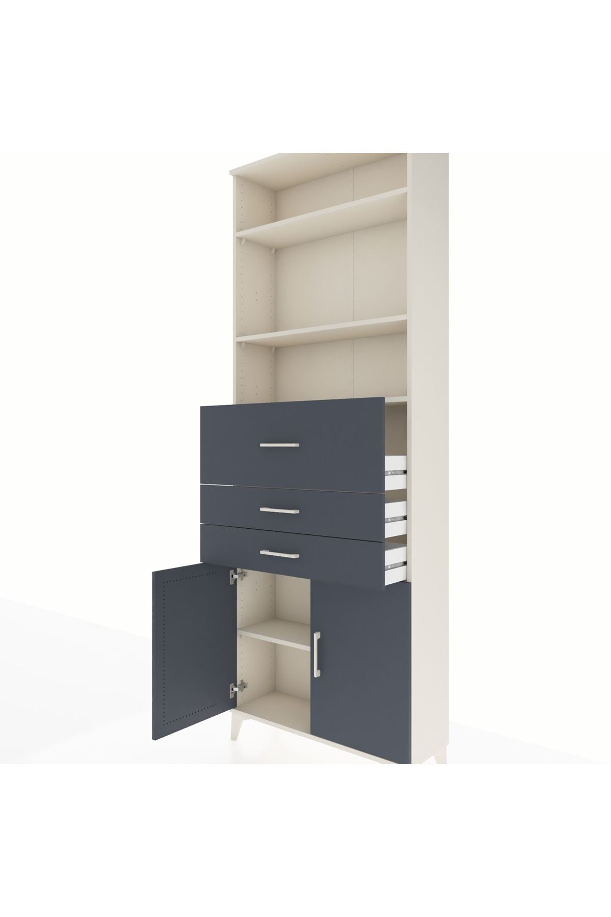 Arges Dolap 4 Raflı 3 Çekmeceli 2 Kapaklı 88x30x243 Aytaşı-Antrasit