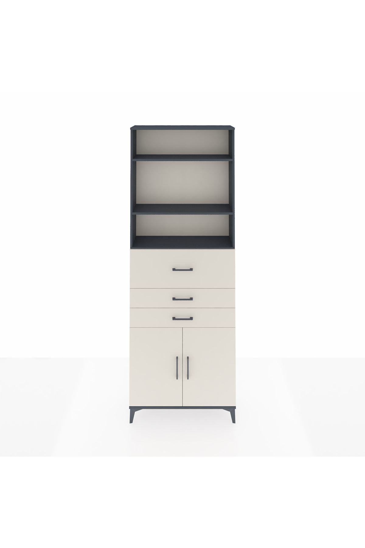 Arges Dolap 4 Raflı 3 Çekmeceli 2 Kapaklı 88x30x243 Antrasit-Aytaşı
