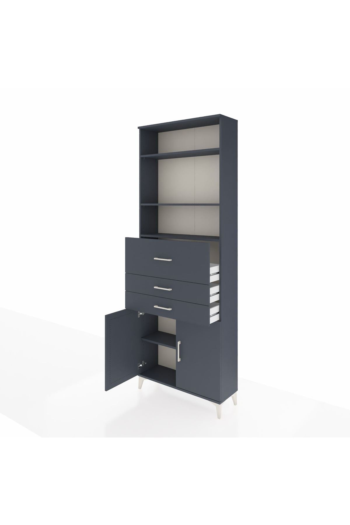 Arges Dolap 4 Raflı 3 Çekmeceli 2 Kapaklı 88x30x243 Antrasit-Antrasit