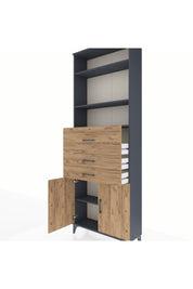 Arges Dolap 4 Raflı 3 Çekmeceli 2 Kapaklı 88x30x243 Antrasit-Çam