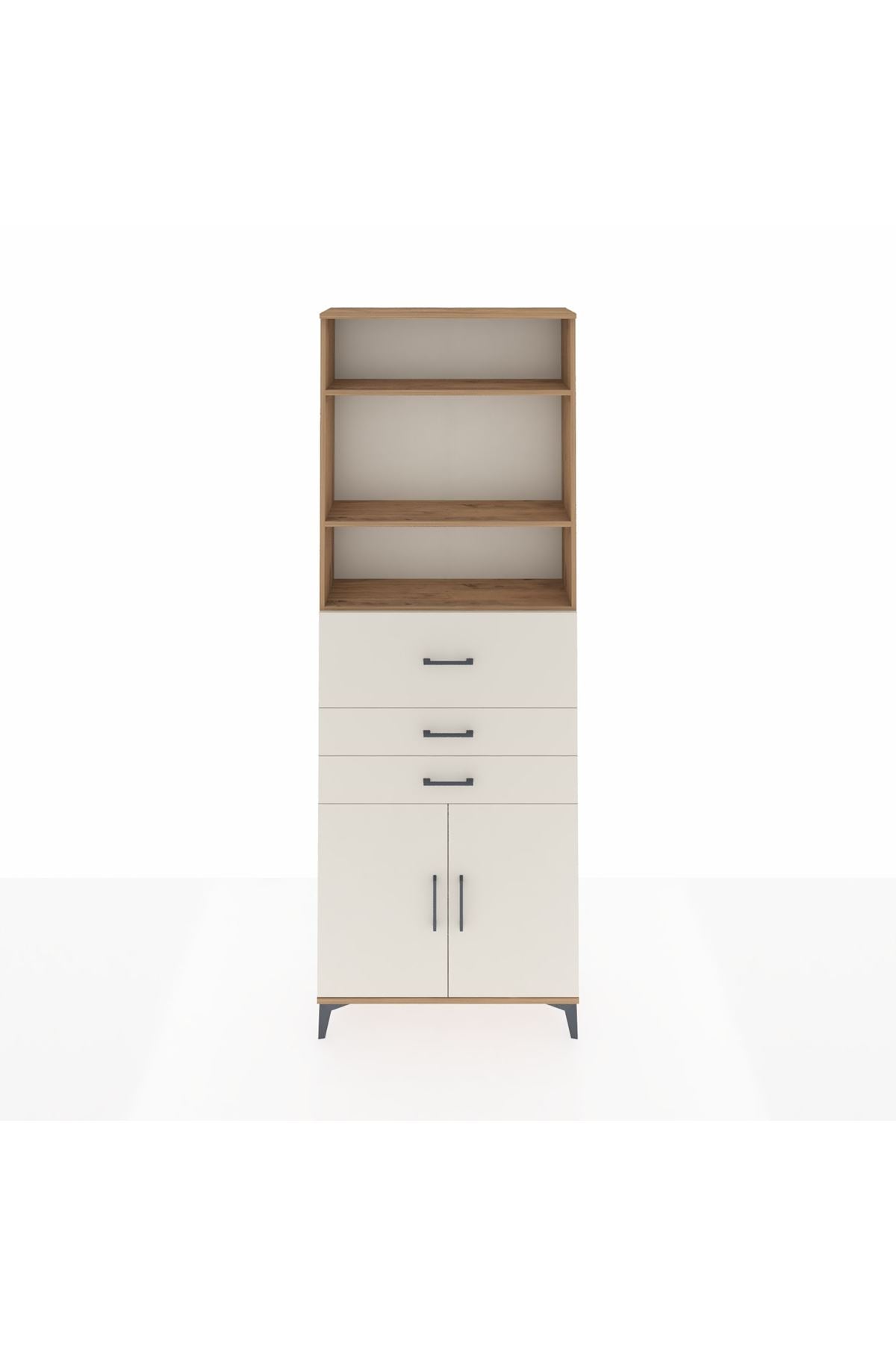 Arges Dolap 4 Raflı 3 Çekmeceli 2 Kapaklı 88x30x243 Çam-Aytaşı