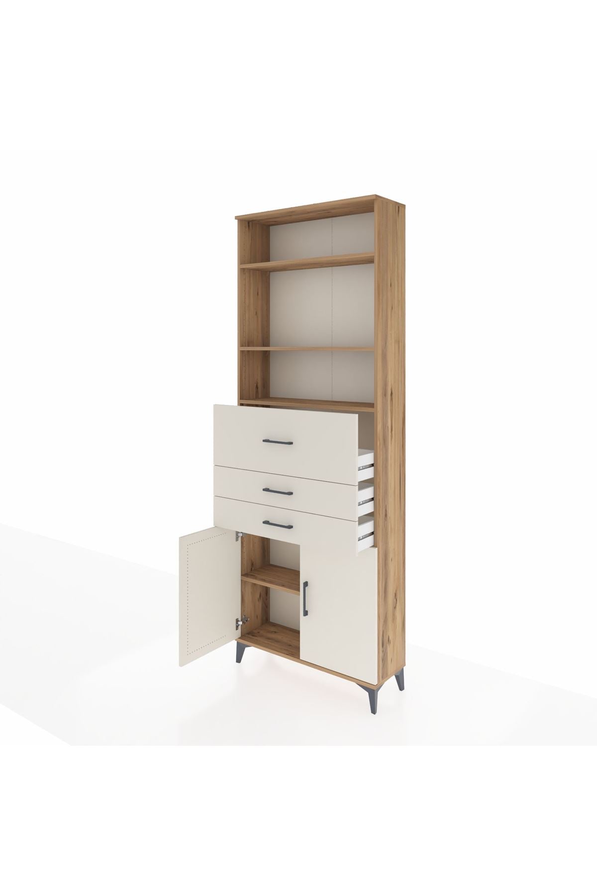 Arges Dolap 4 Raflı 3 Çekmeceli 2 Kapaklı 88x30x243 Çam-Aytaşı