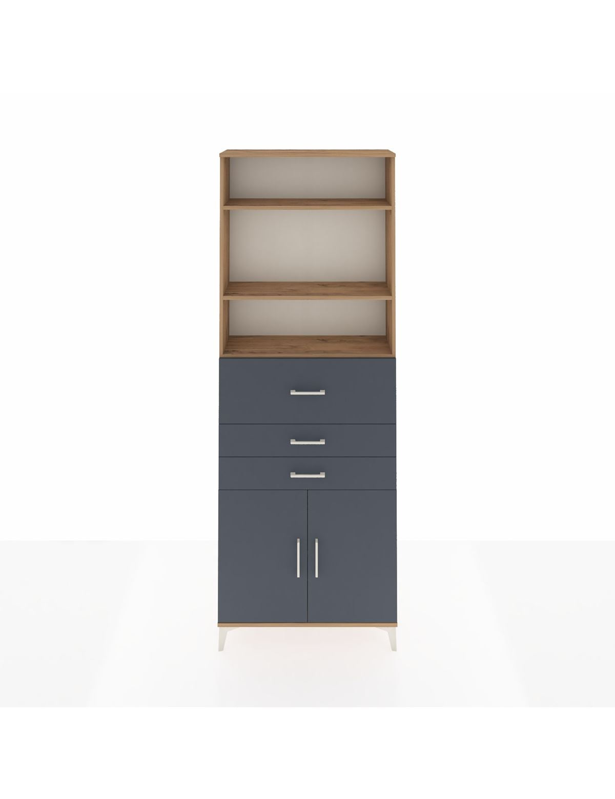 Arges Dolap 4 Raflı 3 Çekmeceli 2 Kapaklı 88x30x243 Çam-Antrasit