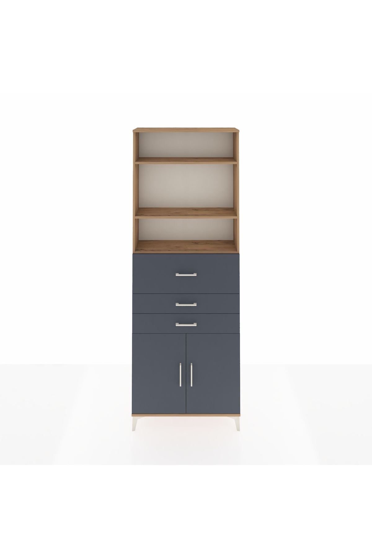 Arges Dolap 4 Raflı 3 Çekmeceli 2 Kapaklı 88x30x243 Çam-Antrasit
