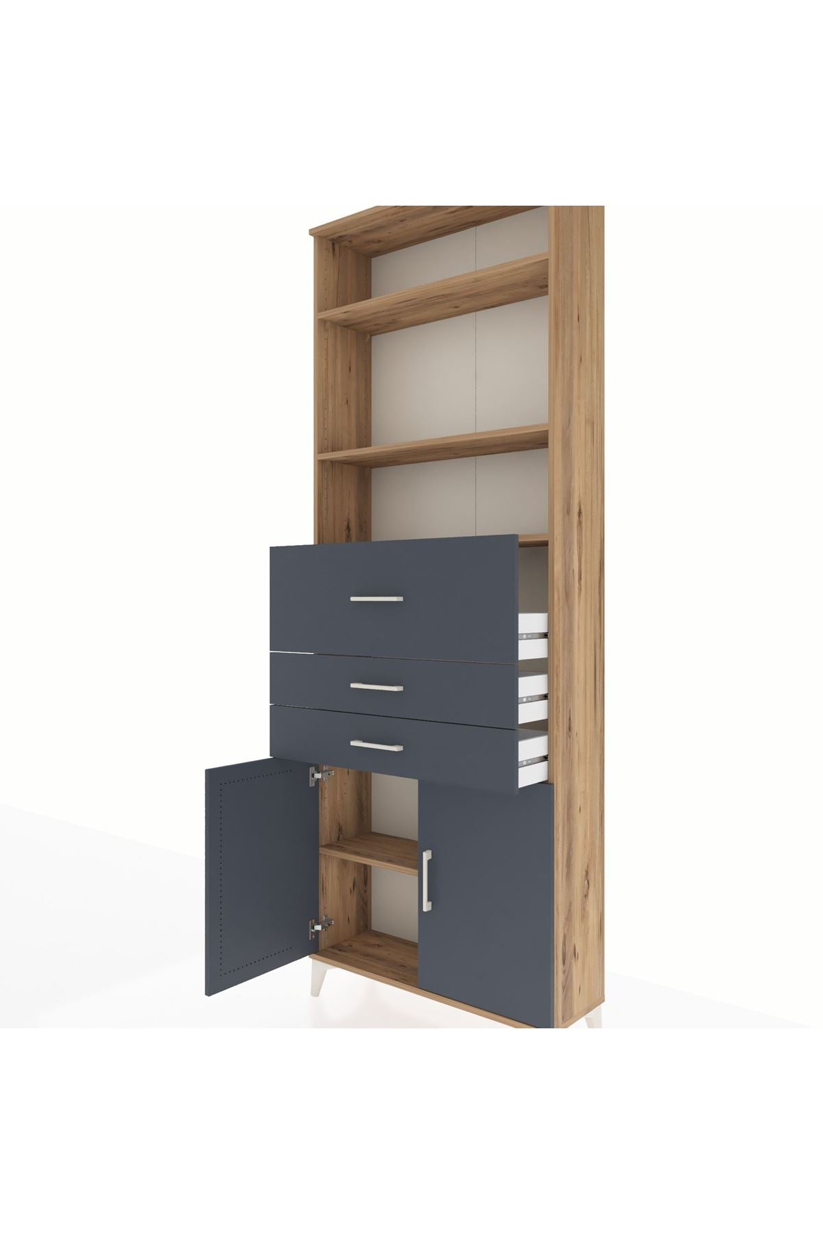 Arges Dolap 4 Raflı 3 Çekmeceli 2 Kapaklı 88x30x243 Çam-Antrasit