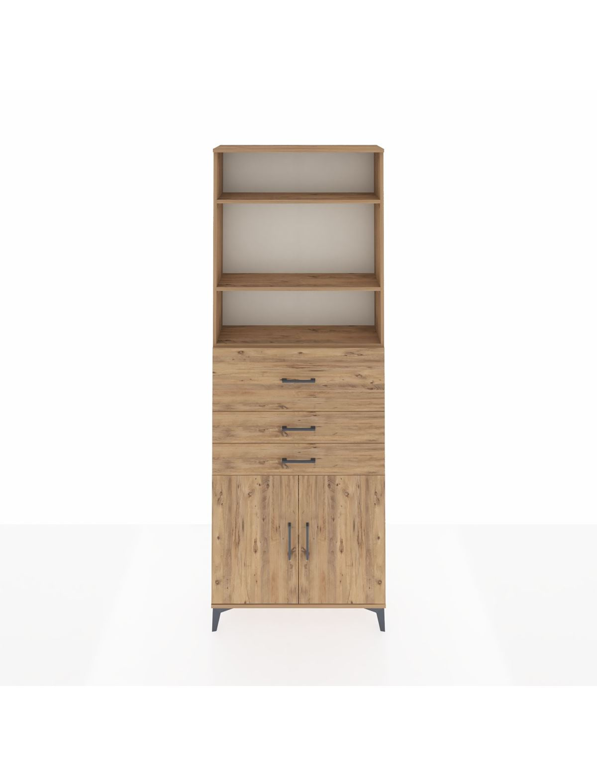 Arges Dolap 4 Raflı 3 Çekmeceli 2 Kapaklı 88x30x243 Çam-Çam