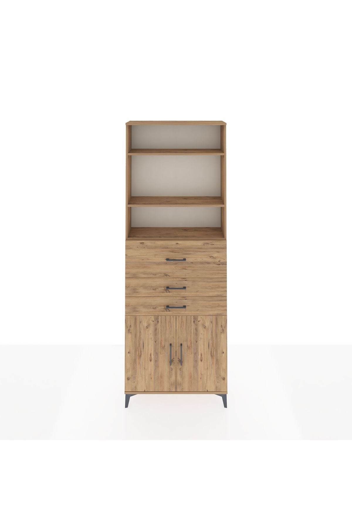 Arges Dolap 4 Raflı 3 Çekmeceli 2 Kapaklı 88x30x243 Çam-Çam