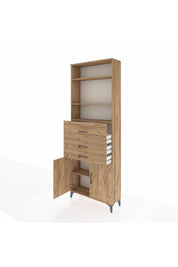 Arges Dolap 4 Raflı 3 Çekmeceli 2 Kapaklı 88x30x243 Çam-Çam