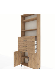 Arges Dolap 4 Raflı 3 Çekmeceli 2 Kapaklı 88x30x243 Çam-Çam