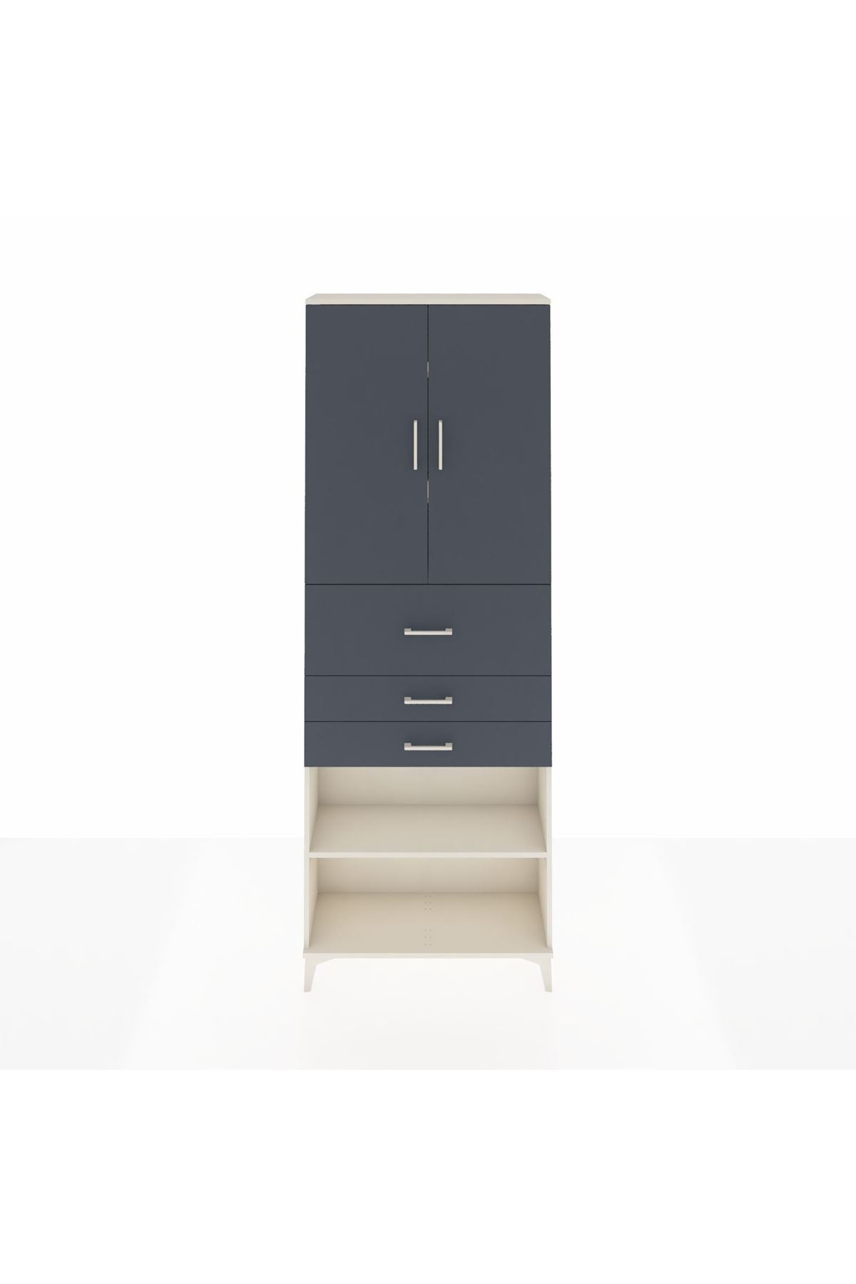 Arges Dolap 4 Raflı 3 Çekmeceli 2 Kapaklı 88x30x243 Aytaşı-Antrasit