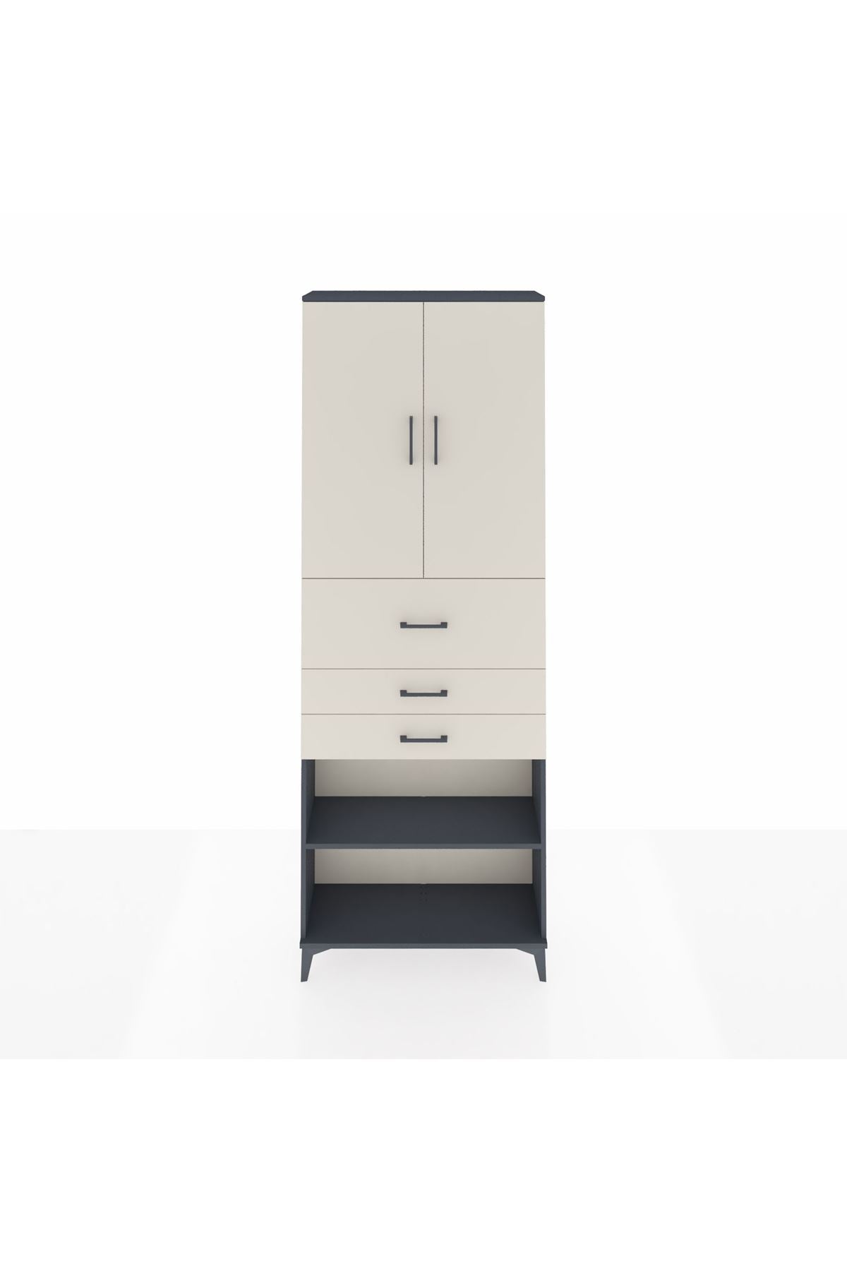 Arges Dolap 4 Raflı 3 Çekmeceli 2 Kapaklı 88x30x243 Antrasit-Aytaşı