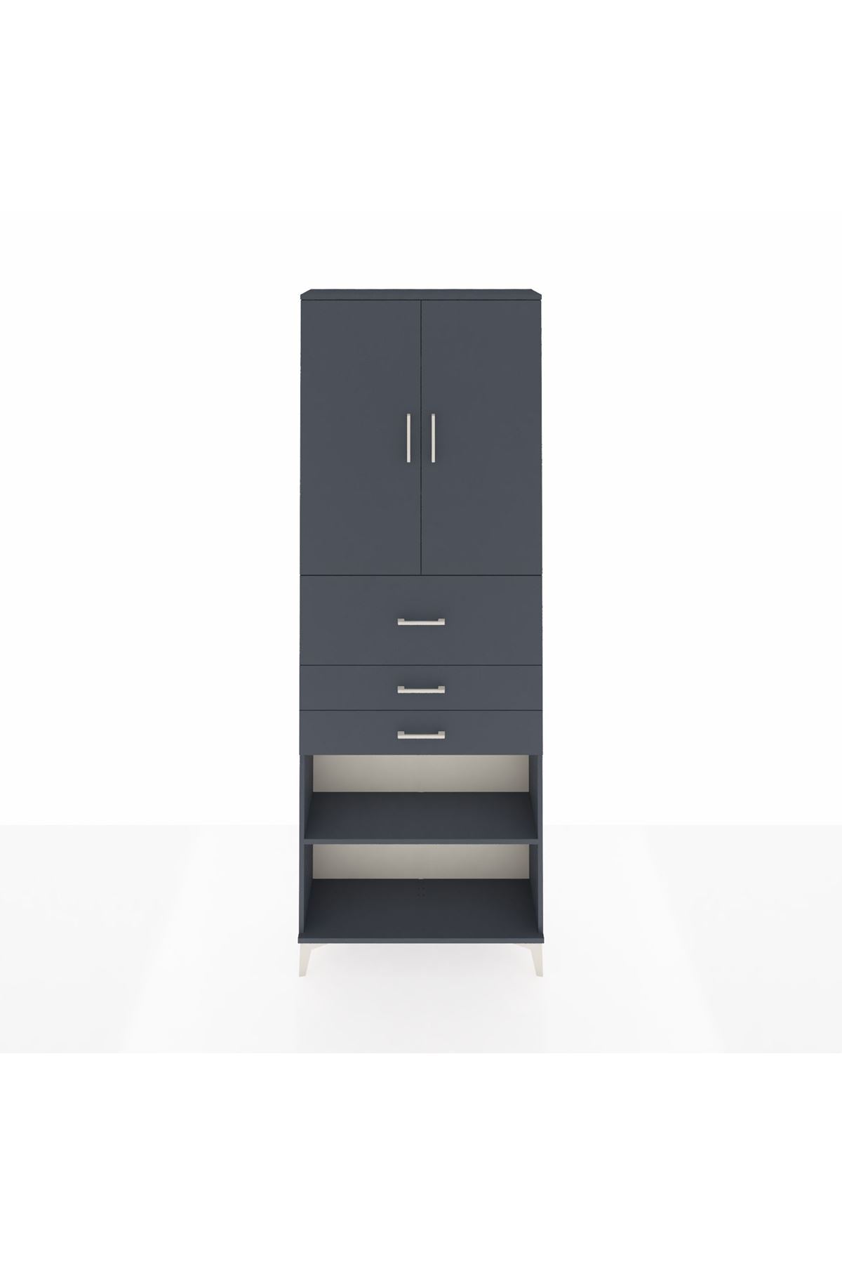 Arges Dolap 4 Raflı 3 Çekmeceli 2 Kapaklı 88x30x243 Antrasit-Antrasit