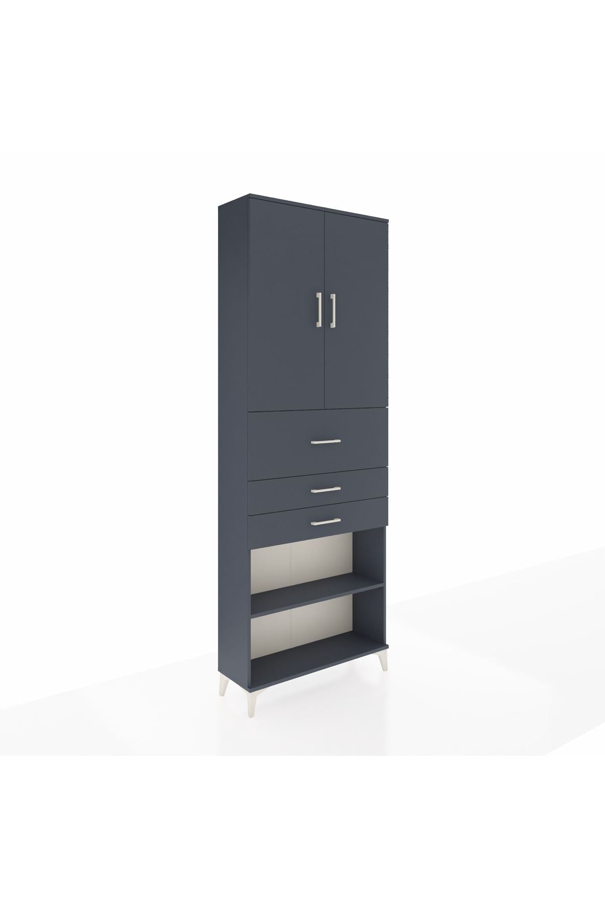 Arges Dolap 4 Raflı 3 Çekmeceli 2 Kapaklı 88x30x243 Antrasit-Antrasit