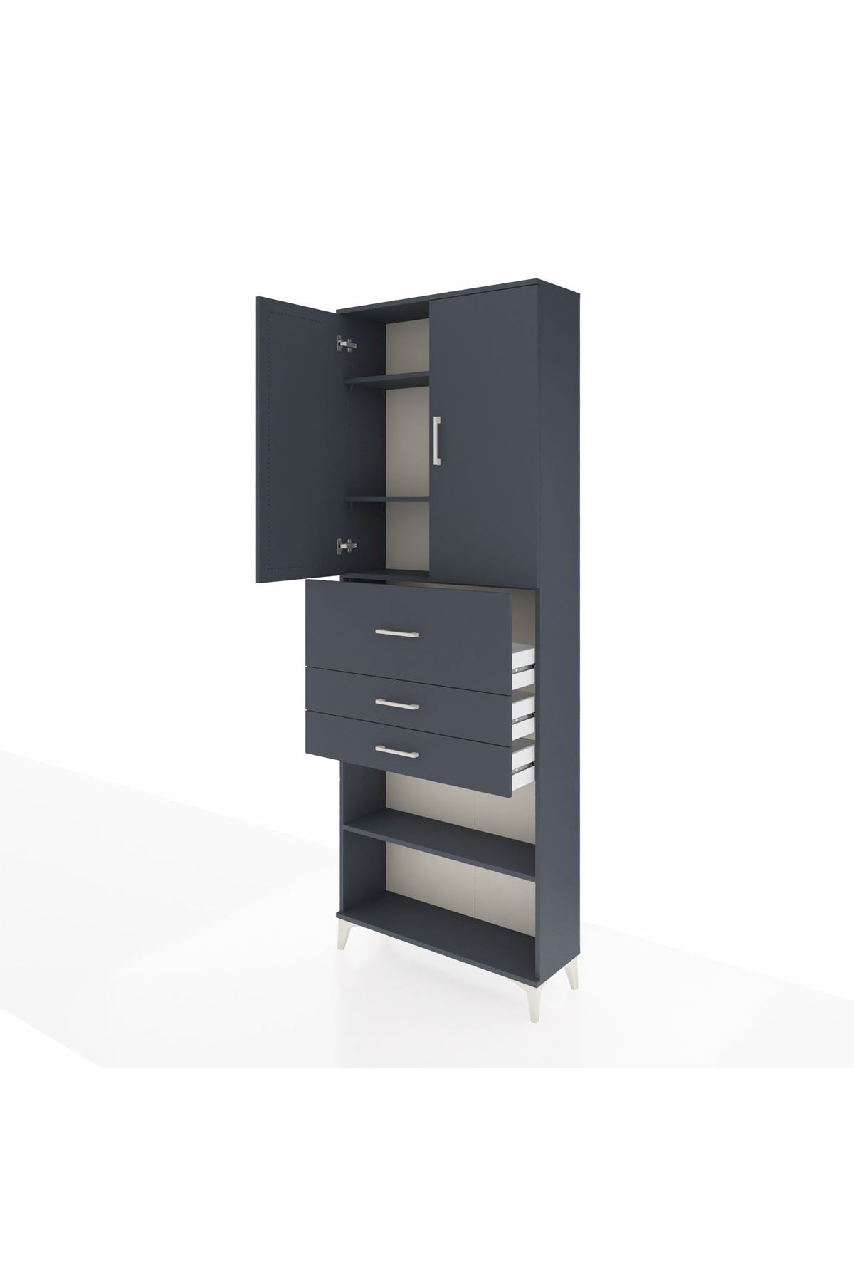 Arges Dolap 4 Raflı 3 Çekmeceli 2 Kapaklı 88x30x243 Antrasit-Antrasit