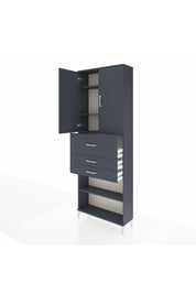 Arges Dolap 4 Raflı 3 Çekmeceli 2 Kapaklı 88x30x243 Antrasit-Antrasit