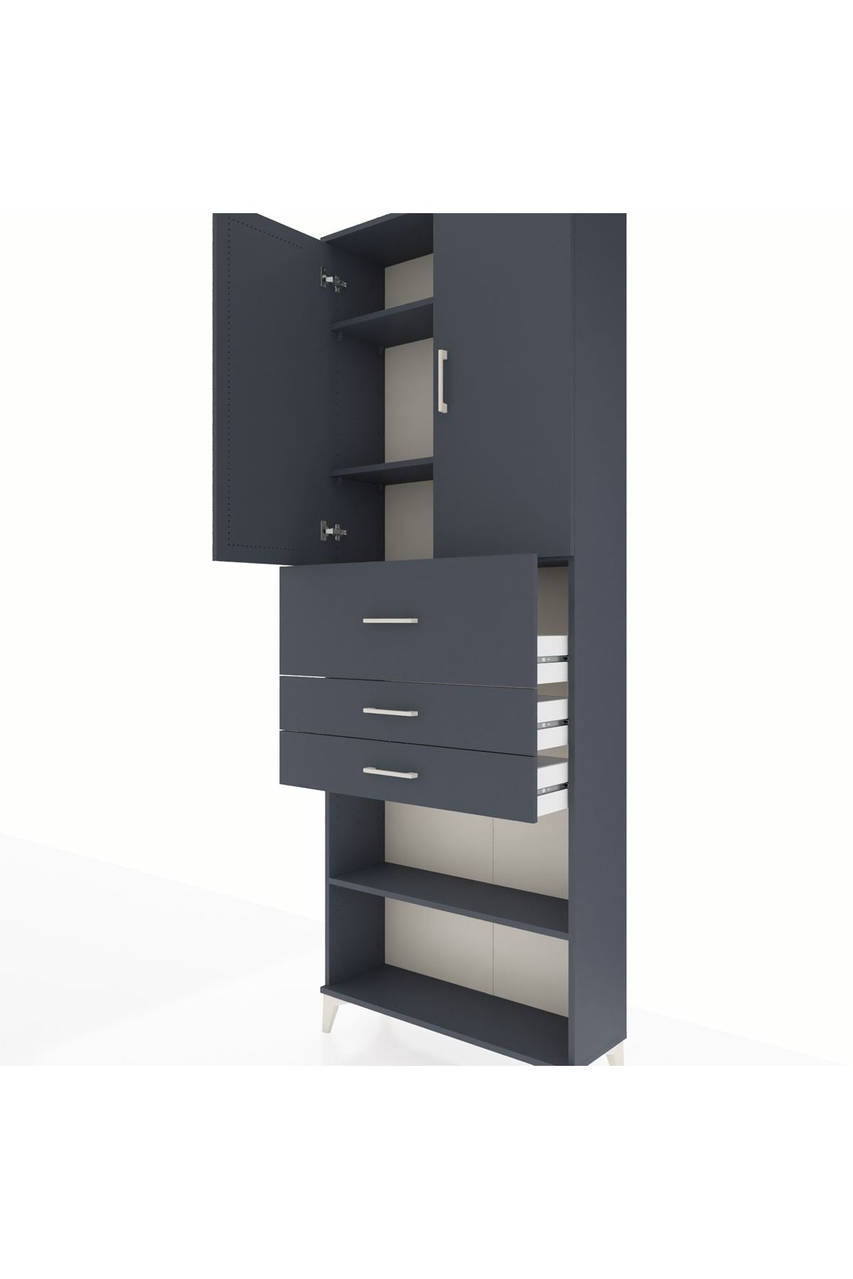 Arges Dolap 4 Raflı 3 Çekmeceli 2 Kapaklı 88x30x243 Antrasit-Antrasit