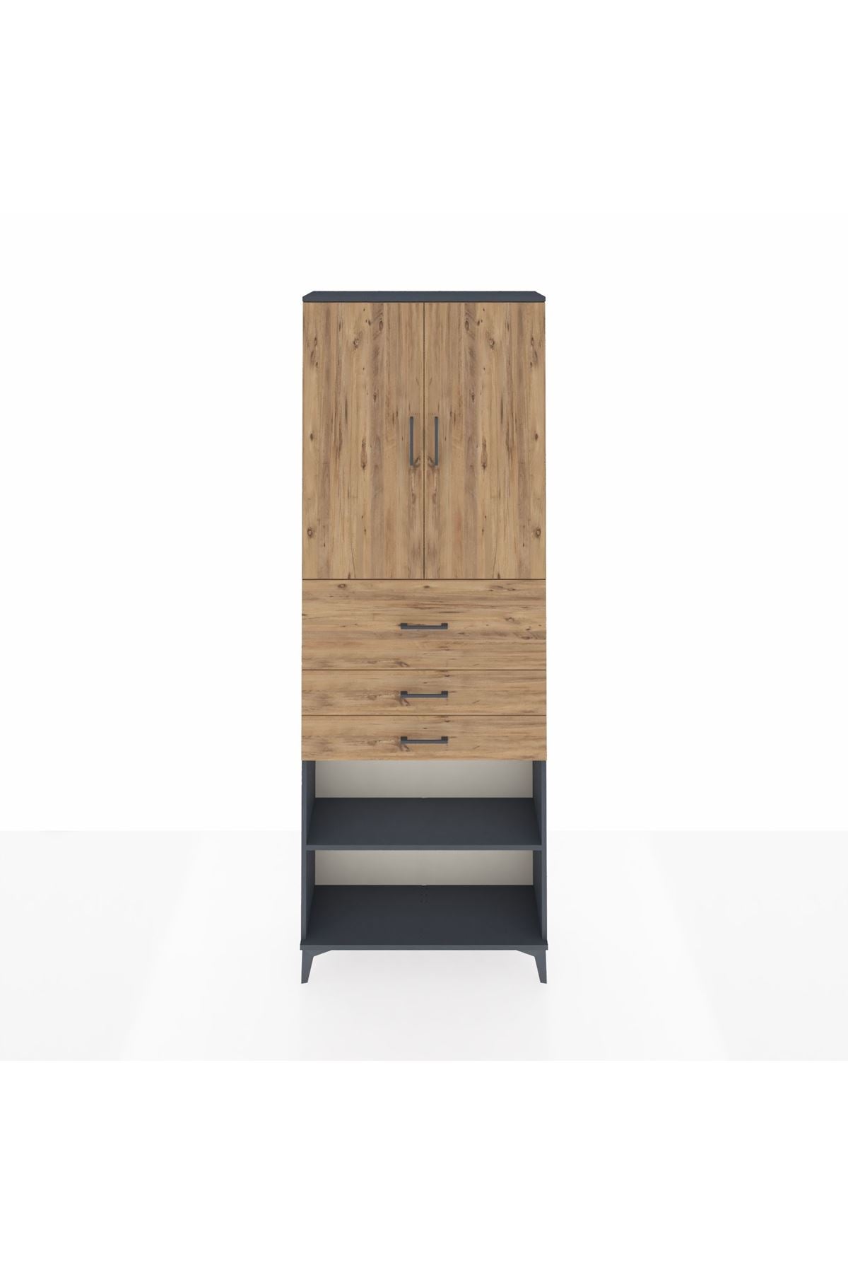 Arges Dolap 4 Raflı 3 Çekmeceli 2 Kapaklı 88x30x243 Antrasit-Çam