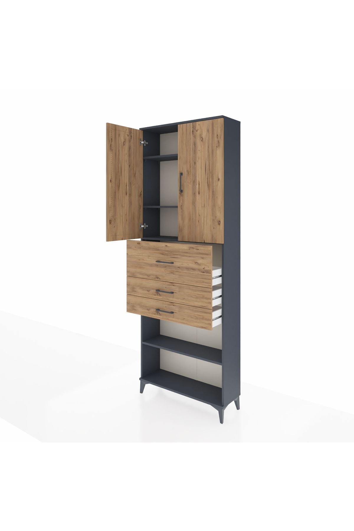 Arges Dolap 4 Raflı 3 Çekmeceli 2 Kapaklı 88x30x243 Antrasit-Çam