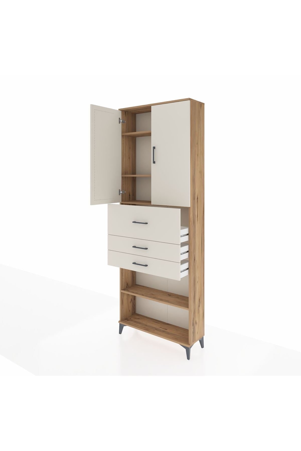 Arges Dolap 4 Raflı 3 Çekmeceli 2 Kapaklı 88x30x243 Çam-Aytaşı