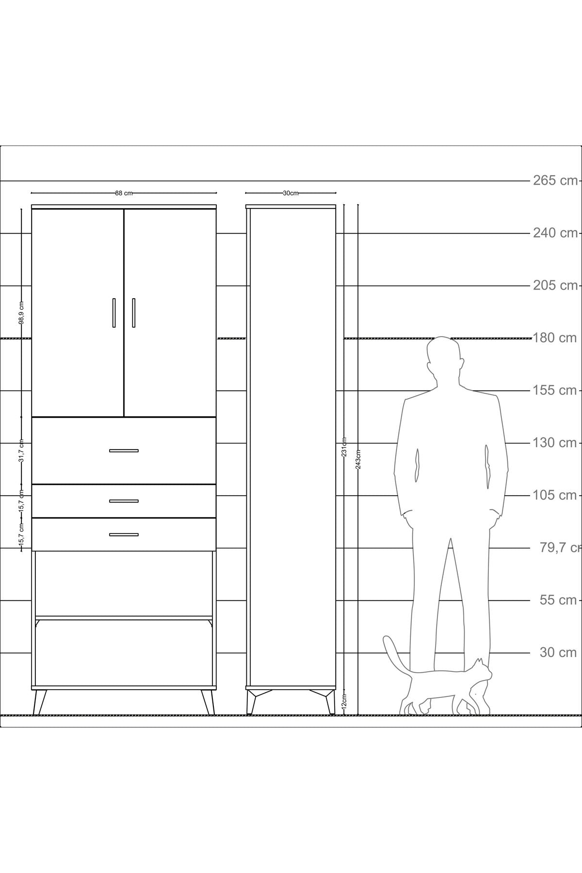 Arges Dolap 4 Raflı 3 Çekmeceli 2 Kapaklı 88x30x243 Çam-Aytaşı