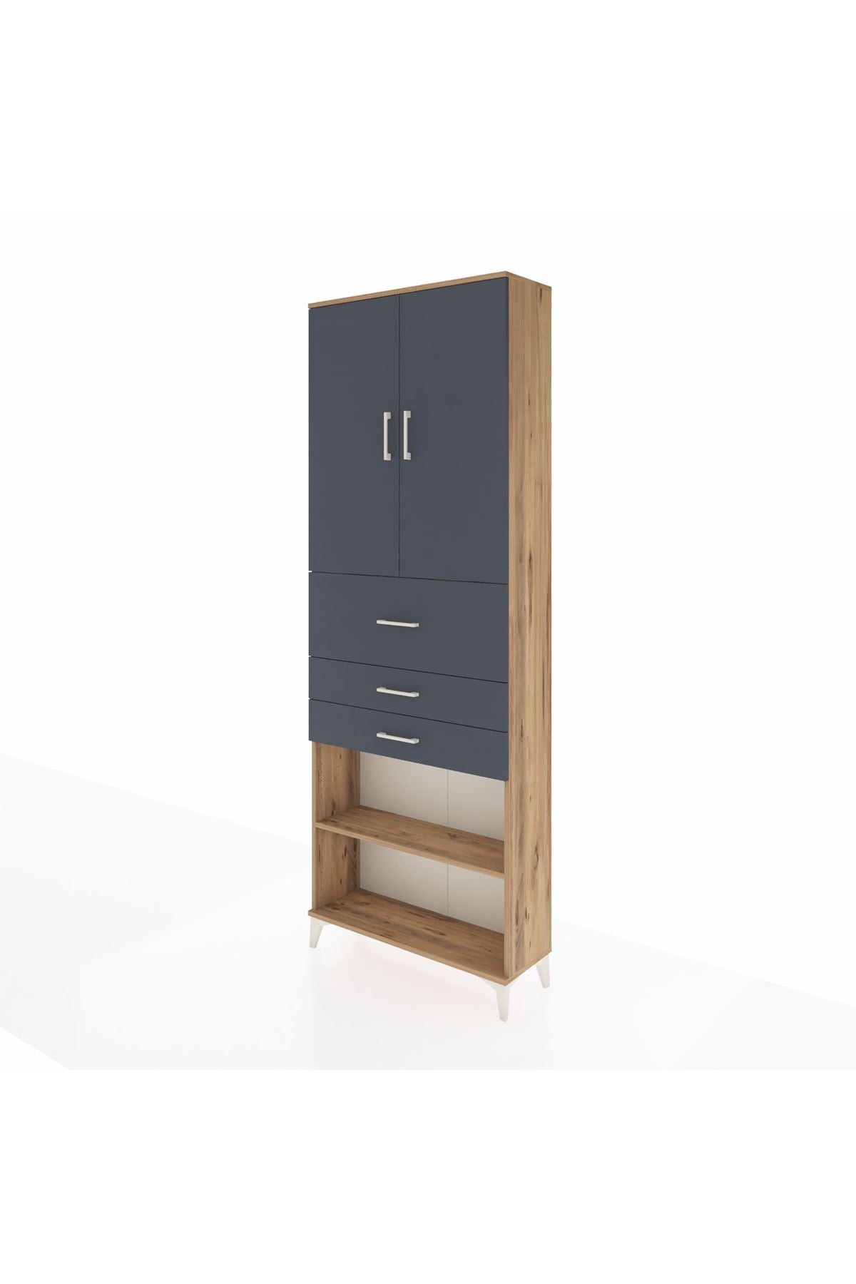 Arges Dolap 4 Raflı 3 Çekmeceli 2 Kapaklı 88x30x243 Çam-Antrasit