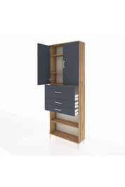 Arges Dolap 4 Raflı 3 Çekmeceli 2 Kapaklı 88x30x243 Çam-Antrasit