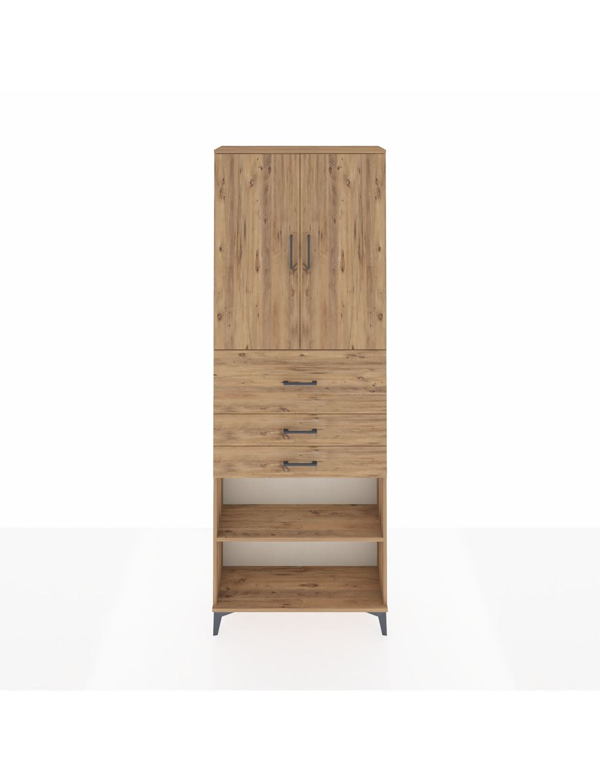 Arges Dolap 4 Raflı 3 Çekmeceli 2 Kapaklı 88x30x243 Çam-Çam