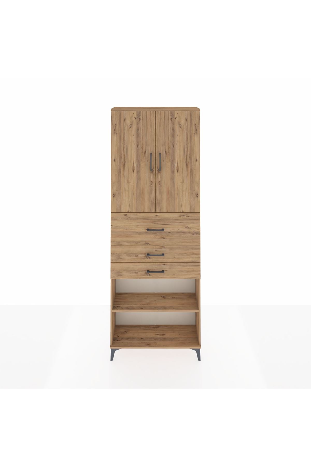 Arges Dolap 4 Raflı 3 Çekmeceli 2 Kapaklı 88x30x243 Çam-Çam