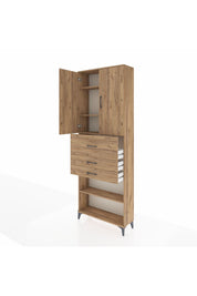 Arges Dolap 4 Raflı 3 Çekmeceli 2 Kapaklı 88x30x243 Çam-Çam