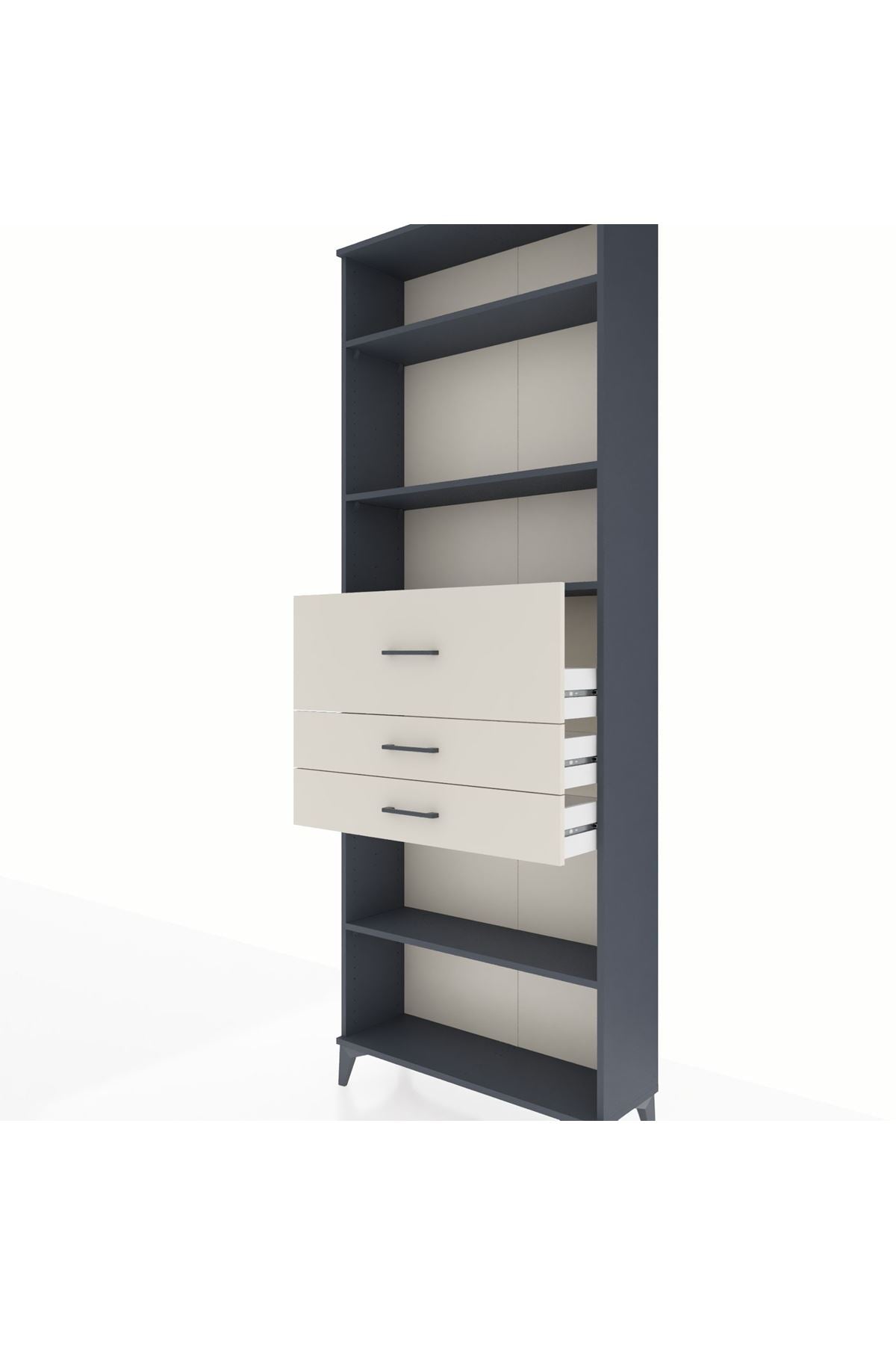 Arges Dolap 4 Raflı 3 Çekmeceli 88x30x243 Antrasit-Aytaşı