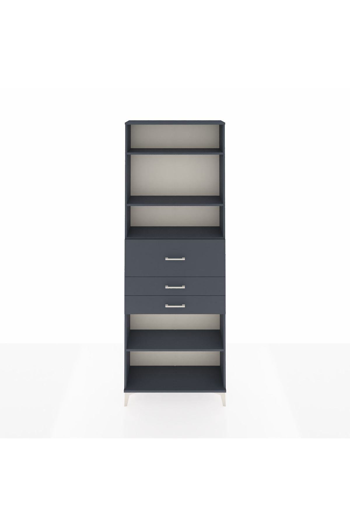 Arges Dolap 4 Raflı 3 Çekmeceli 88x30x243 Antrasit-Antrasit