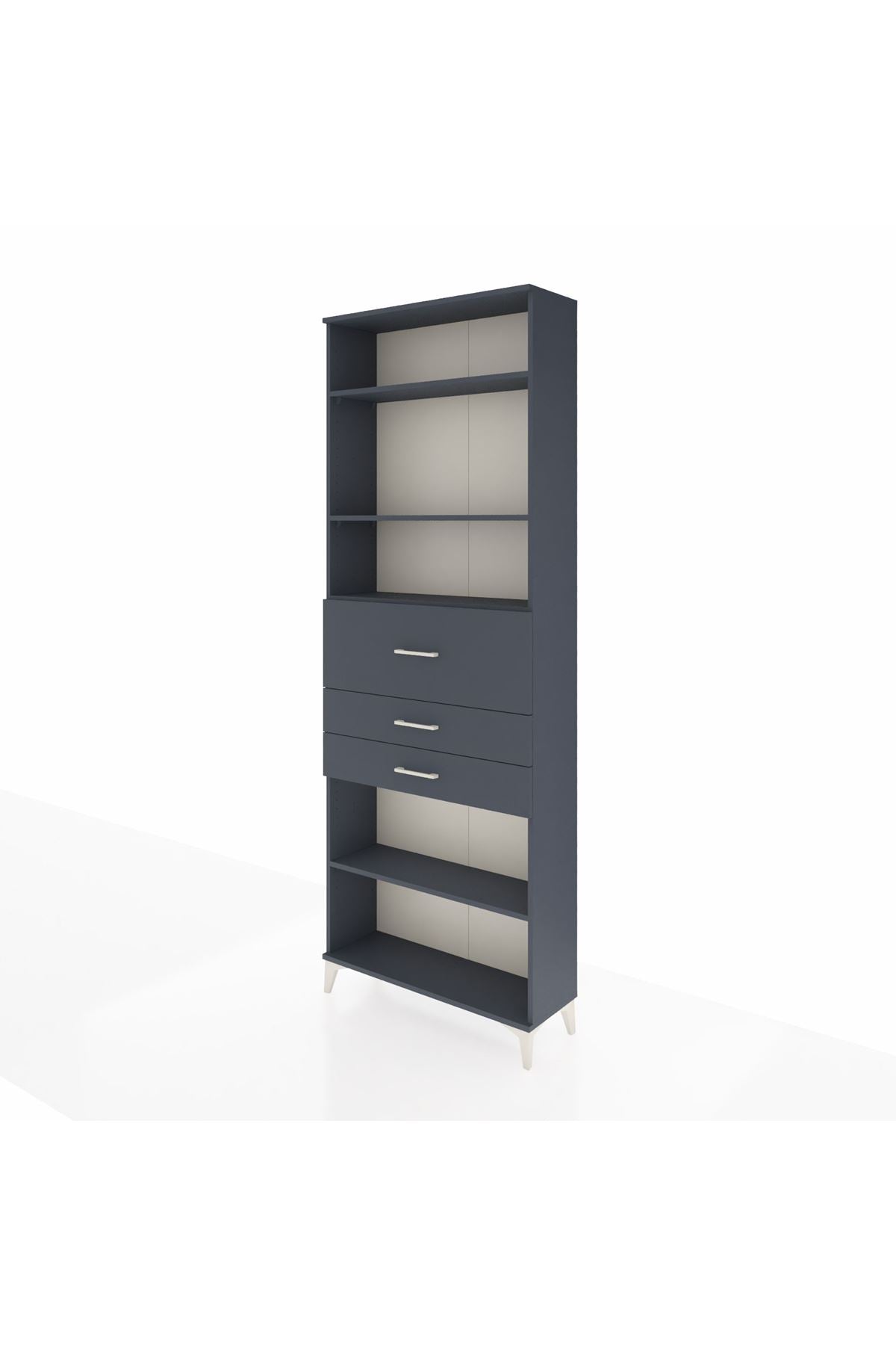 Arges Dolap 4 Raflı 3 Çekmeceli 88x30x243 Antrasit-Antrasit