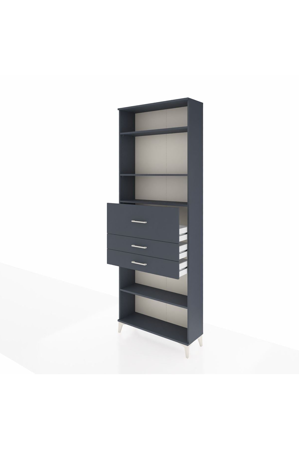 Arges Dolap 4 Raflı 3 Çekmeceli 88x30x243 Antrasit-Antrasit