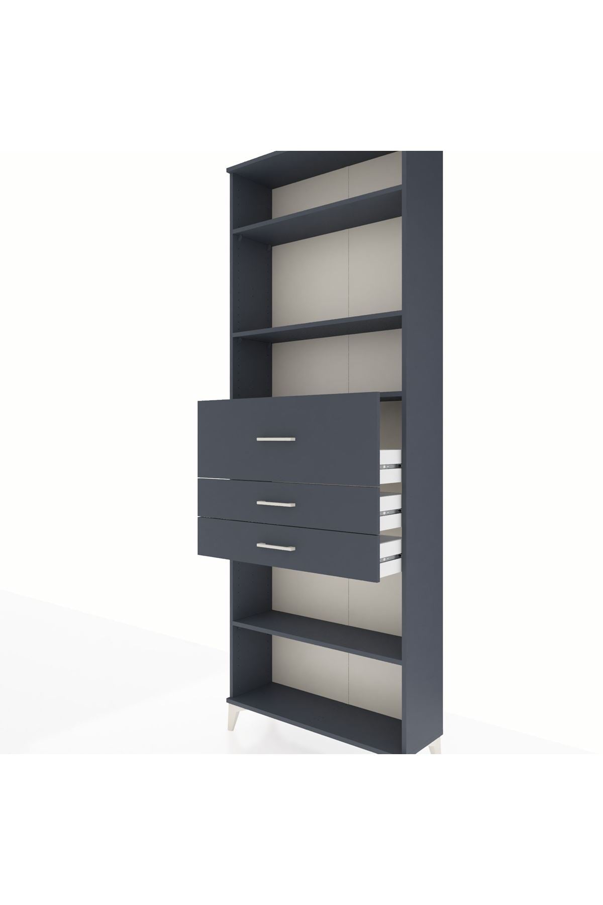 Arges Dolap 4 Raflı 3 Çekmeceli 88x30x243 Antrasit-Antrasit