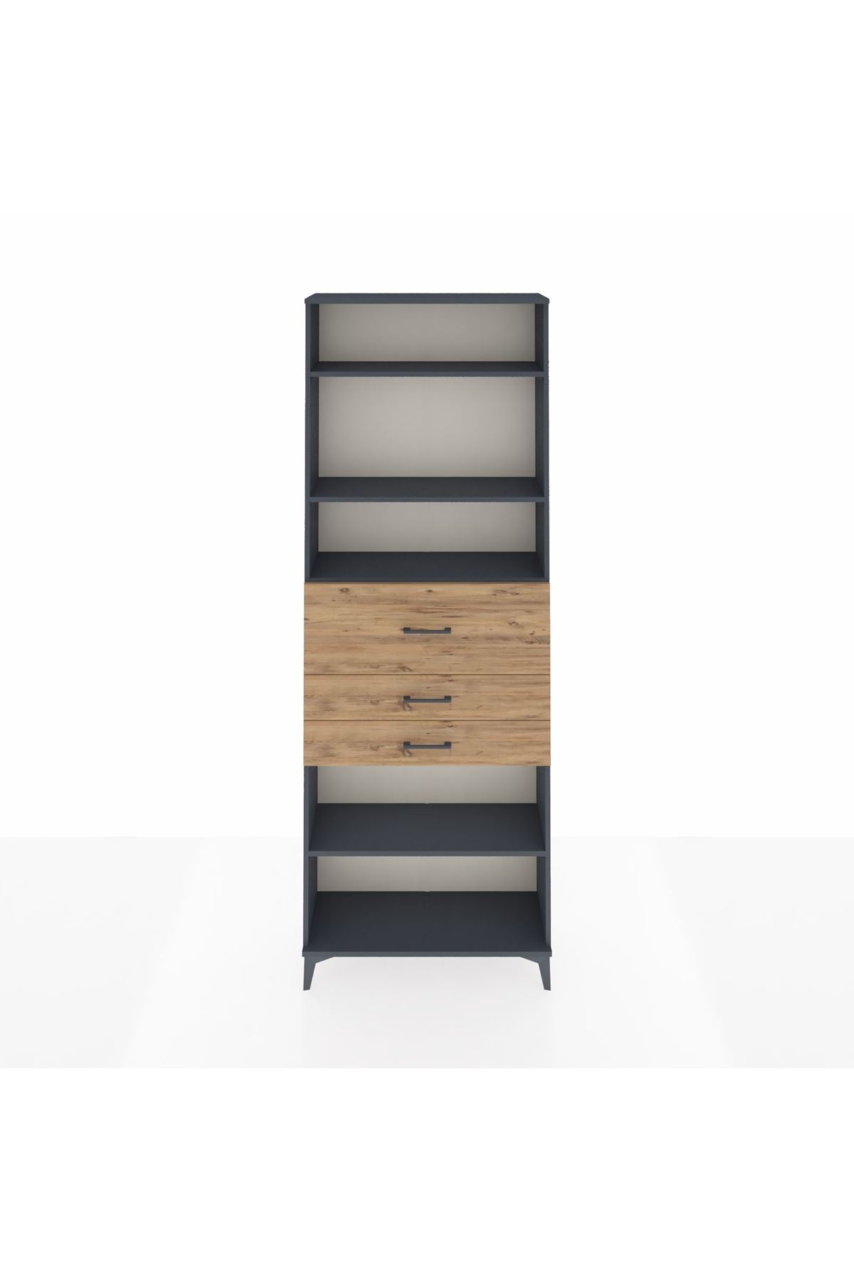 Arges Dolap 4 Raflı 3 Çekmeceli 88x30x243 Antrasit-Çam