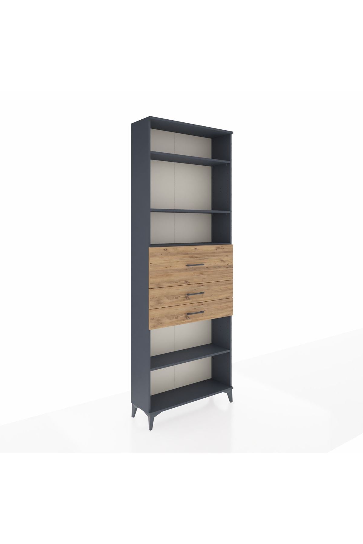 Arges Dolap 4 Raflı 3 Çekmeceli 88x30x243 Antrasit-Çam