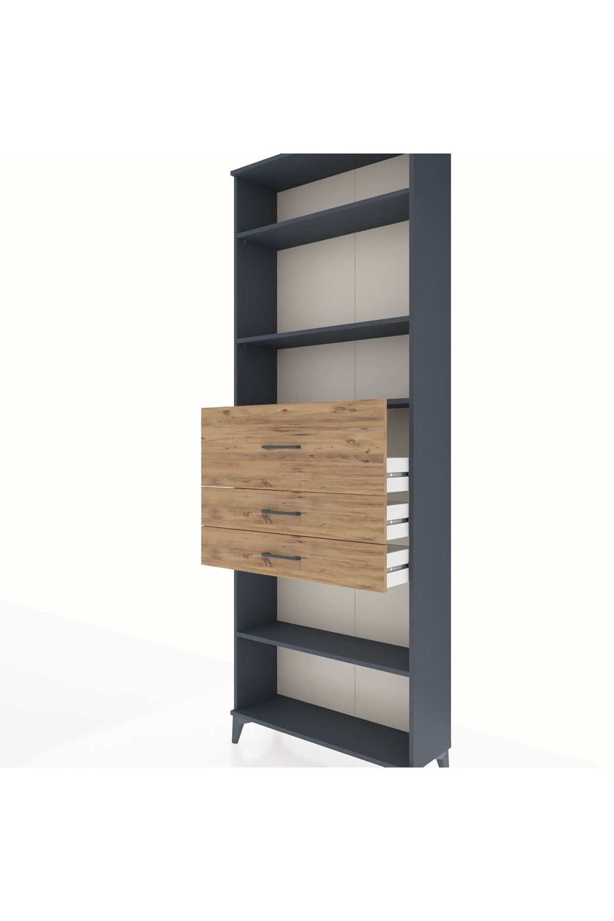 Arges Dolap 4 Raflı 3 Çekmeceli 88x30x243 Antrasit-Çam