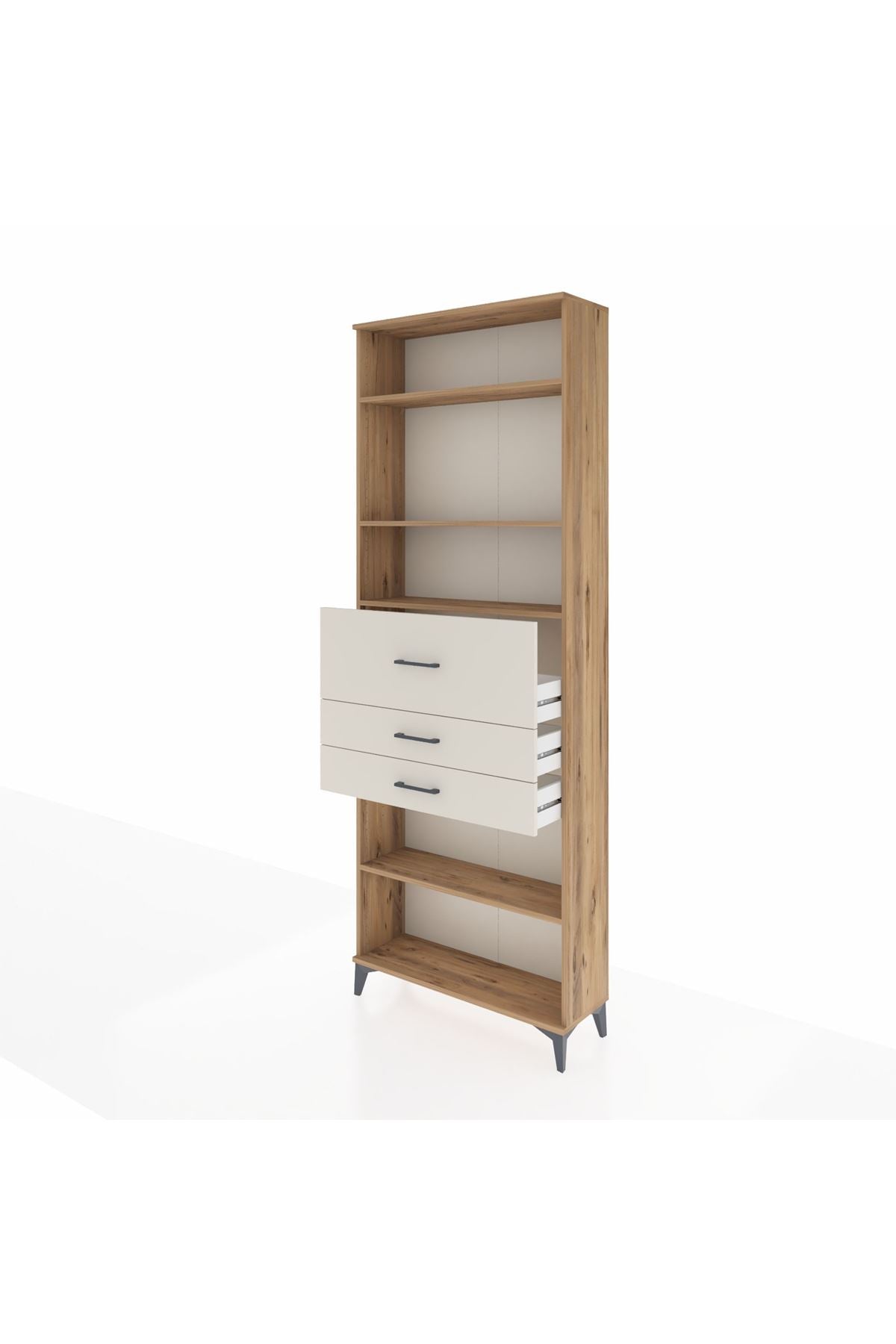 Arges Dolap 4 Raflı 3 Çekmeceli 88x30x243 Çam-Aytaşı