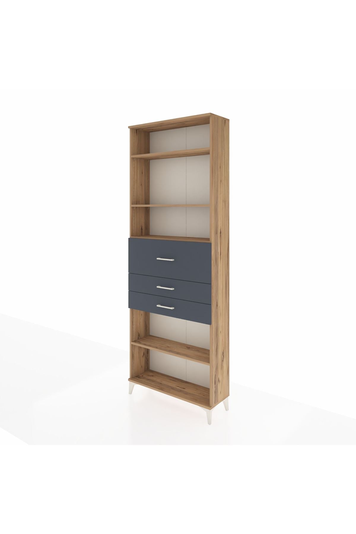 Arges Dolap 4 Raflı 3 Çekmeceli 88x30x243 Çam-Antrasit