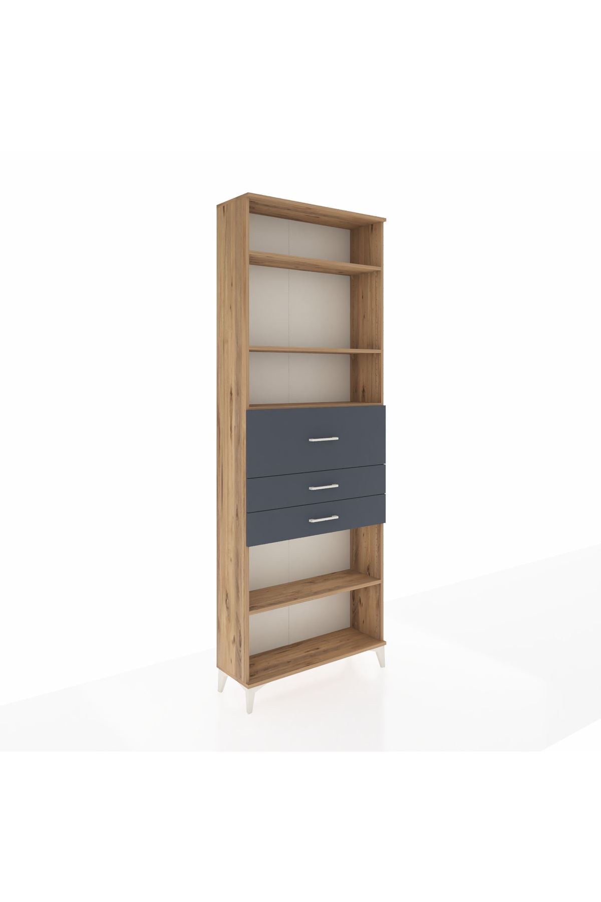 Arges Dolap 4 Raflı 3 Çekmeceli 88x30x243 Çam-Antrasit