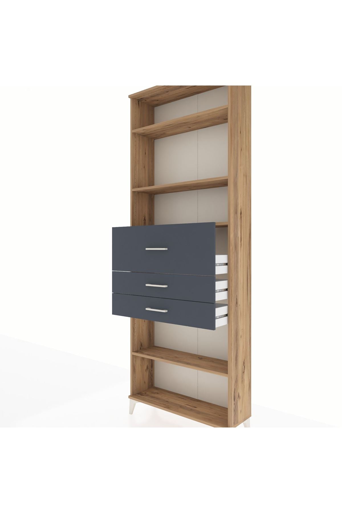 Arges Dolap 4 Raflı 3 Çekmeceli 88x30x243 Çam-Antrasit