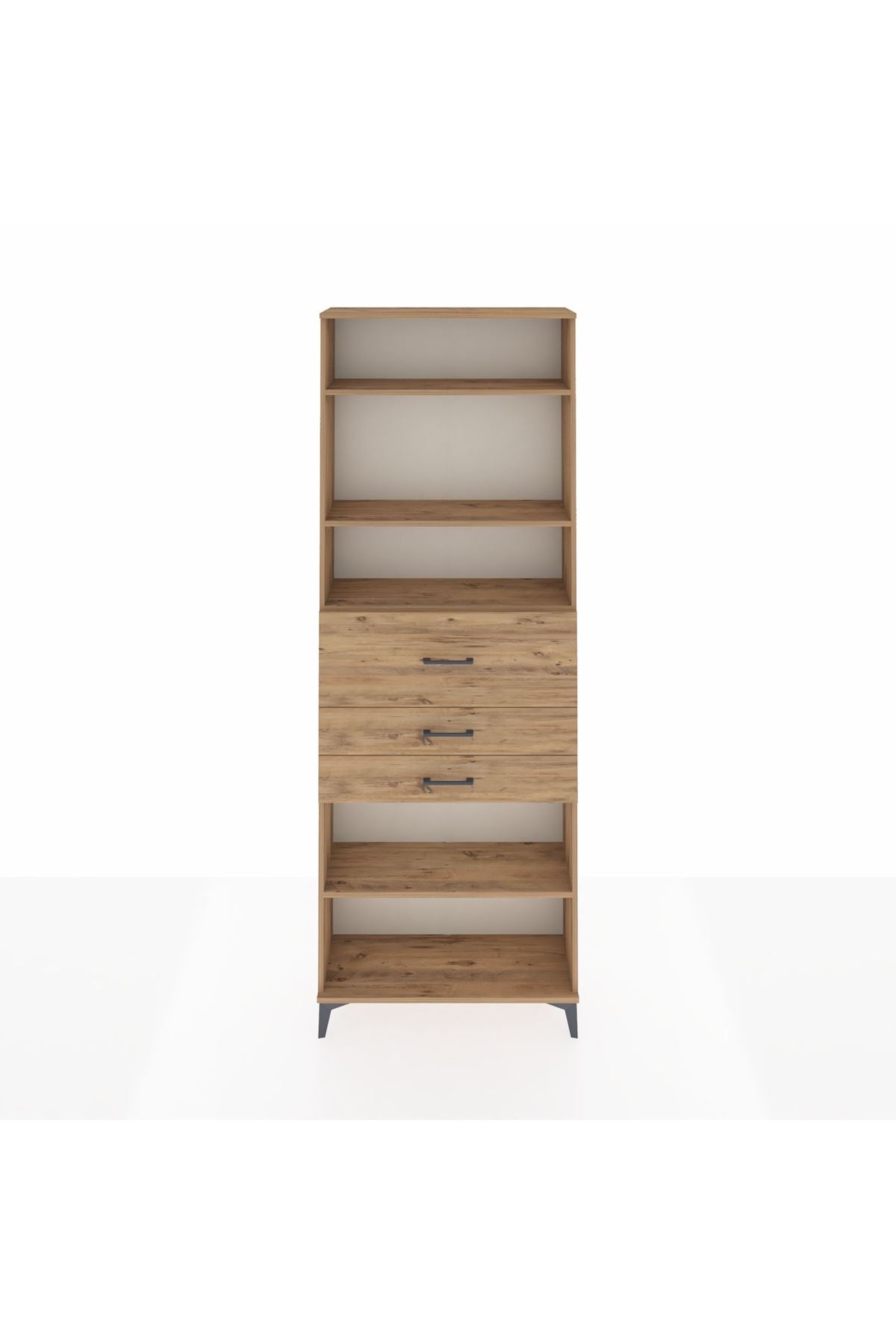 Arges Dolap 4 Raflı 3 Çekmeceli 88x30x243 Çam-Çam