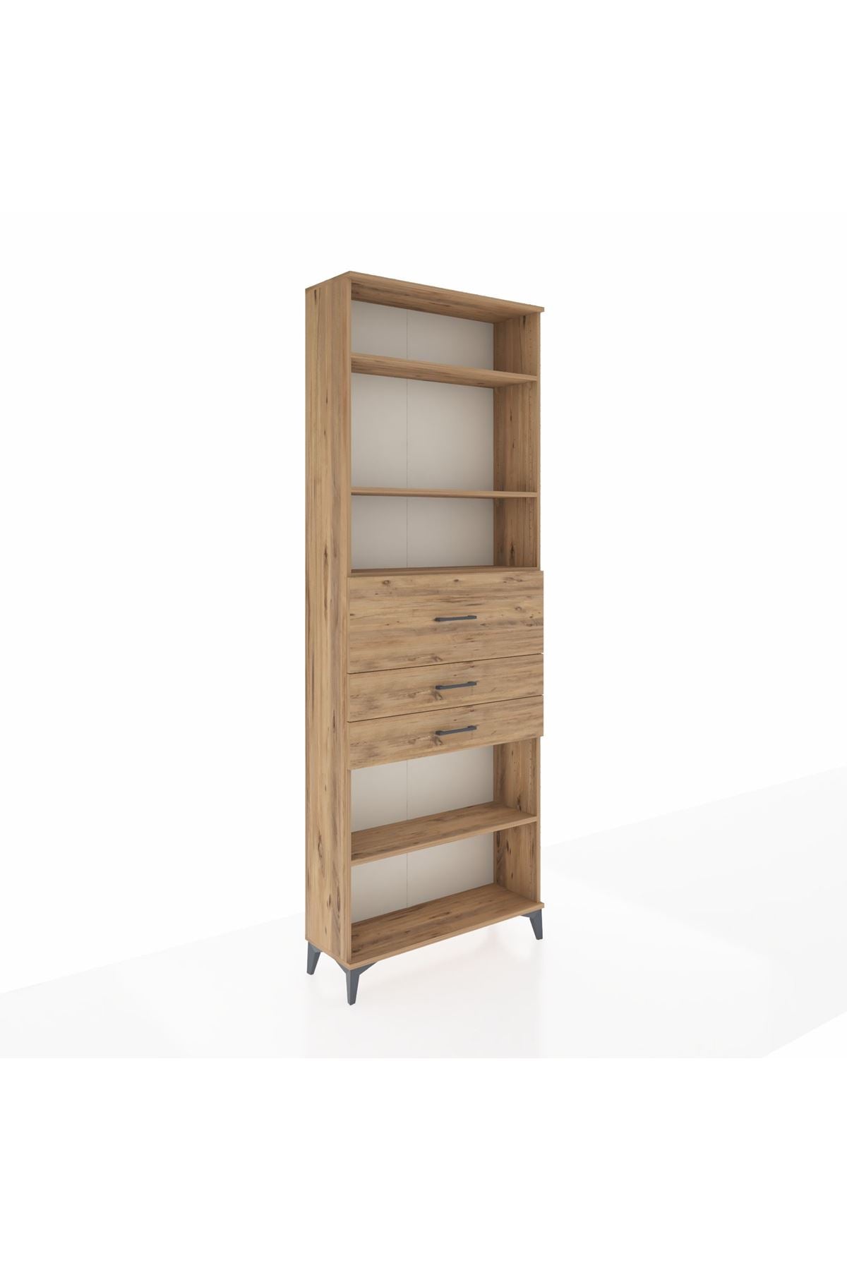 Arges Dolap 4 Raflı 3 Çekmeceli 88x30x243 Çam-Çam