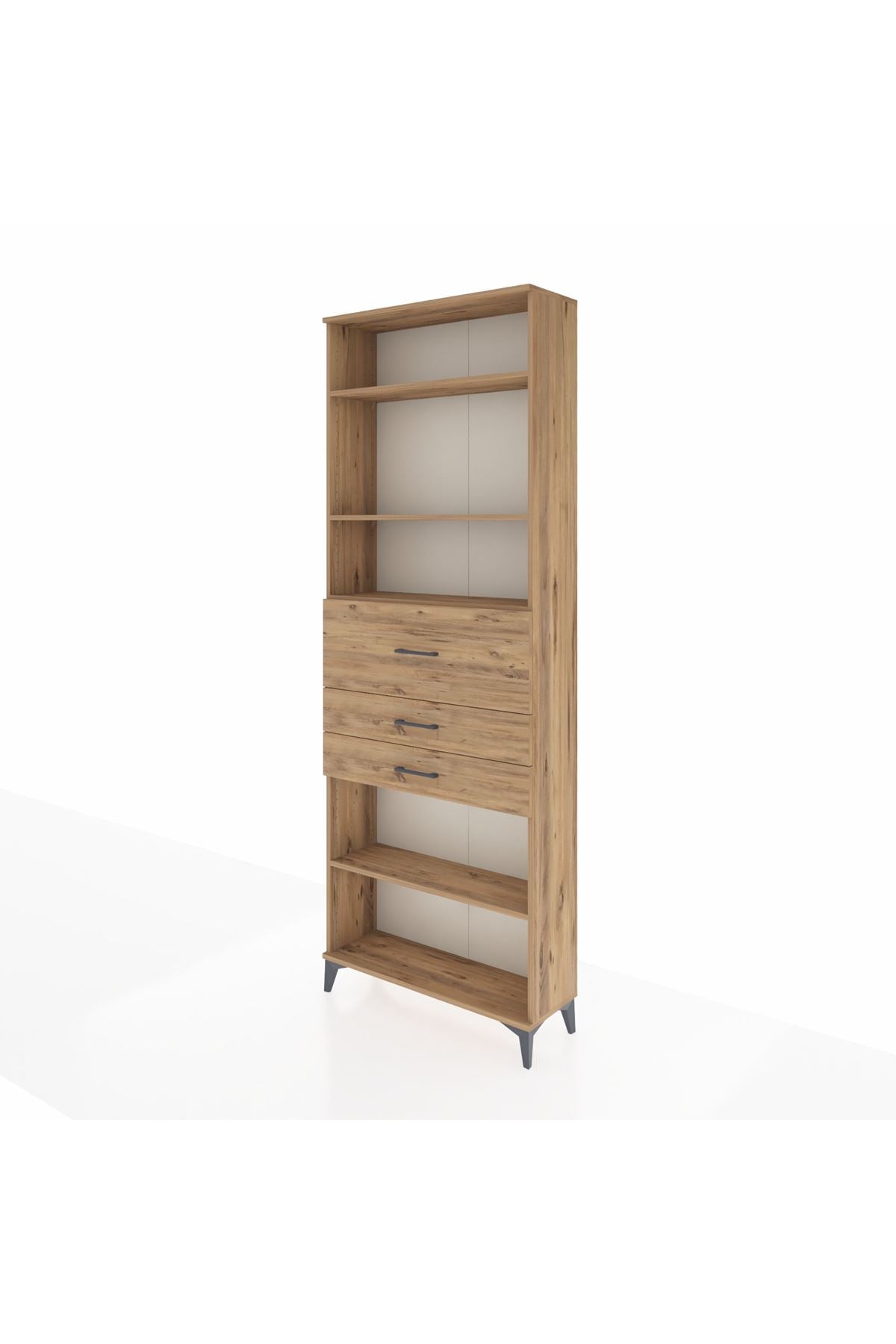 Arges Dolap 4 Raflı 3 Çekmeceli 88x30x243 Çam-Çam