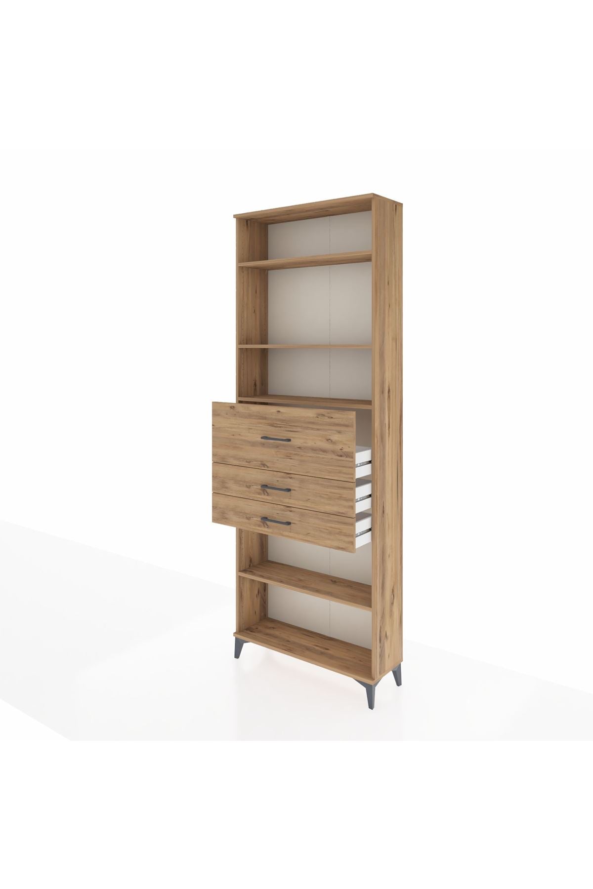 Arges Dolap 4 Raflı 3 Çekmeceli 88x30x243 Çam-Çam