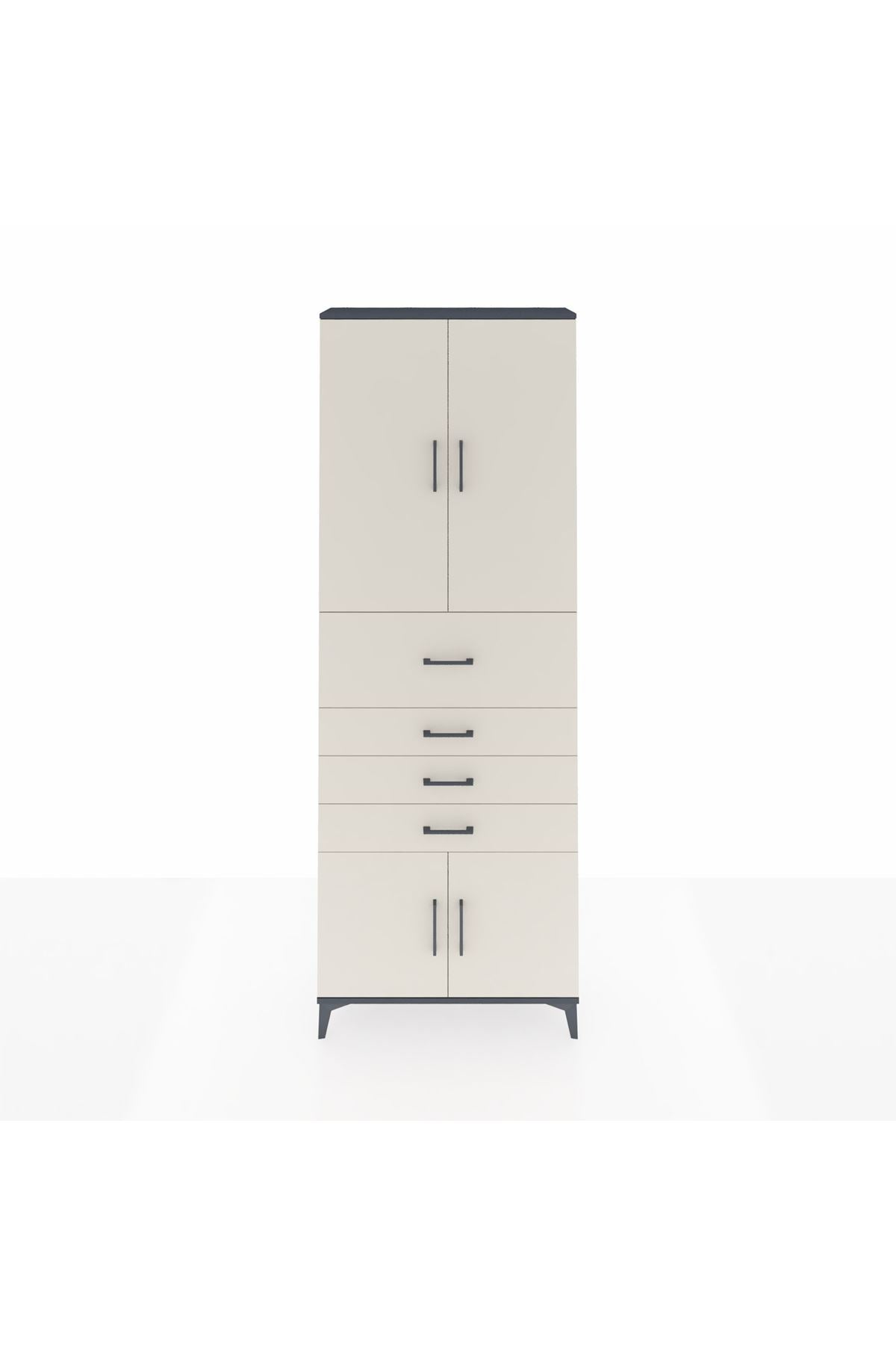 Arges Dolap 4 Raflı 4 Çekmeceli 4 Kapaklı 88x30x243 Antrasit-Aytaşı