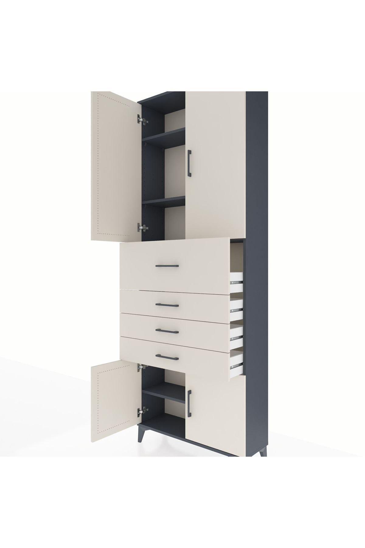 Arges Dolap 4 Raflı 4 Çekmeceli 4 Kapaklı 88x30x243 Antrasit-Aytaşı