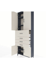 Arges Dolap 4 Raflı 4 Çekmeceli 4 Kapaklı 88x30x243 Antrasit-Aytaşı